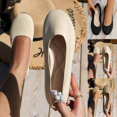 #ad Women Knit Loafers Women Flats Shoes Casual Breathable Low Heels Flat Shoes B $22.99