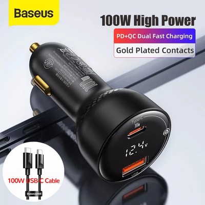 Baseus PD 100W Auto Ladegerät USB C QC4.0 Schnell Ladeadapter + 100W Typ C Kabel