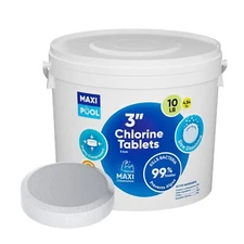 MAXI POOL 3 inch Advanced Stabilized Chlorine Tablets Long Lasting 10 LBS Bucket