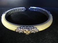 Ivory Enamel Bracelet Barbara Bixby Cuff Flower Designer Gift Hinged Epoxy Bone Ivory Enamel Bracelet Barbara Bixby Cuff Flower Designer Gift Hinged Epoxy Bone
