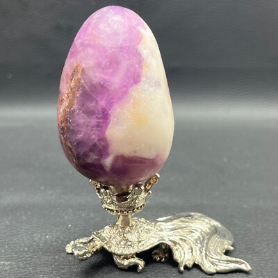 Natural Fluorite egg skull quartz Crystal Healing carved skull gem +Stand T6