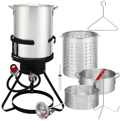 #ad Turkey Fryer Kit 30qt Pot Outdoor Cooker Propane Gas Burner Seafood Boil $98.97