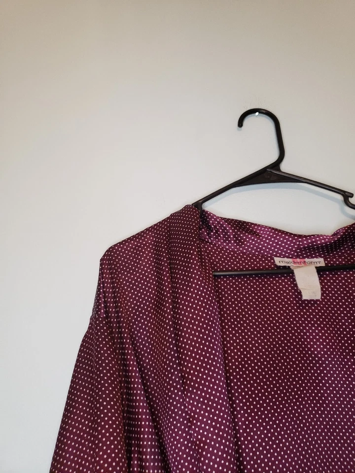 Vtg Maidenform Womens XL Robe 3/4 Sleeve Open Front Waist Tie Red Polka Dots - Image 4 of 4