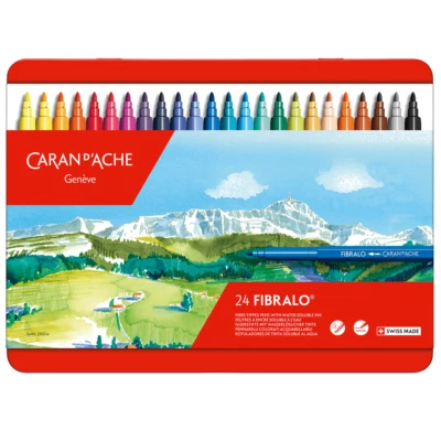 Caran D'Ache Fibralo 24 Marqueurs À Pointe En Feutre Pour Artiste En Métal - Photo 1/4