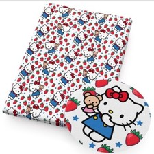 Strawberry Cartoon Polyester Cotton blend fabric White Kitty 20"x55" 1231029