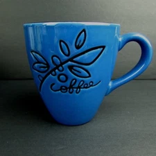 Starbucks Embossed Coffee Bean Plant Blue Black Interior 12 oz Mug 2007 Cup