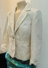 Vintage Field Manor Cream Jacquard GOLD shimmer  jacket light top blazer S New
