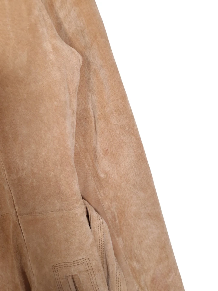 Topshop Leather Trench Coat Size UK 12 Women's Cream Button Belted Long - Image 4 of 4