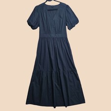 French Connection Midi Dress Womens Size Medium Black Puff Sleeve Pockets New