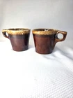 2 Vintage Hull Pottery Oven Proof USA Brown Drip Glaze Coffee Cups Mugs