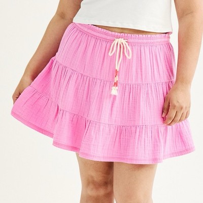 Kohls Women s SO large Neon Pink Skirt With Cute Tie Pink Detail