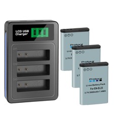 2000mAh EN-EL23 Battery LCD 3 Slot Charger for Nikon Coolpix B700 P610s P600