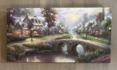 Thomas Kinkade Sunset on Lamplight Lane 16 x 31 Gallery Wrapped Canvas COA