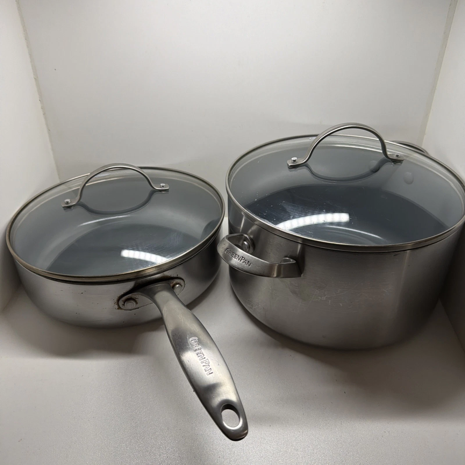 Greenpan Cookware 3Qts Saucepan & 5Qts StockPot Ceramic Nonstick Stainless Steel
