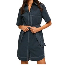 Mango Contrast Seam Belted Back Elastic Dress Size10 New with out Tags