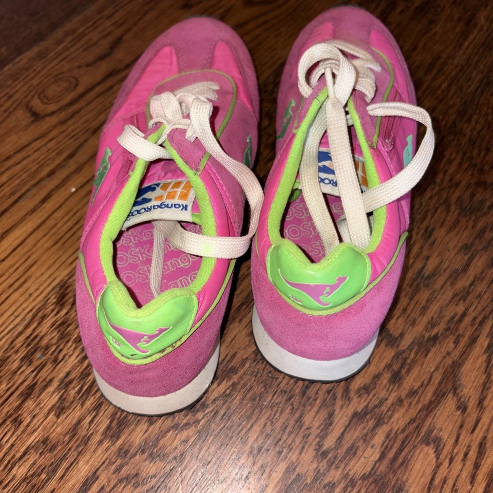 Винтажный кенгуру кроссовки женщин 9 розовый лайм зеленый замшевые туфли карман на молнии - Изображение 4 из 4