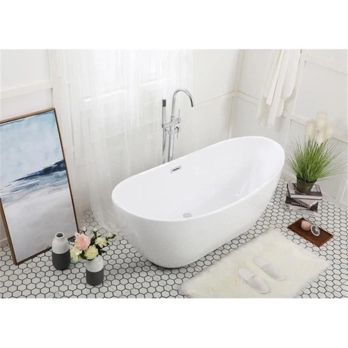 Elegant Decor Ines 62" Oval Plastic Soaking Bathtub in Glossy White - Picture 9 of 14