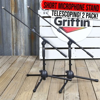 Short Mic Stand 2x BUNDLE | Telescoping Boom Guitar Amplifiers Bass Drum Desktop