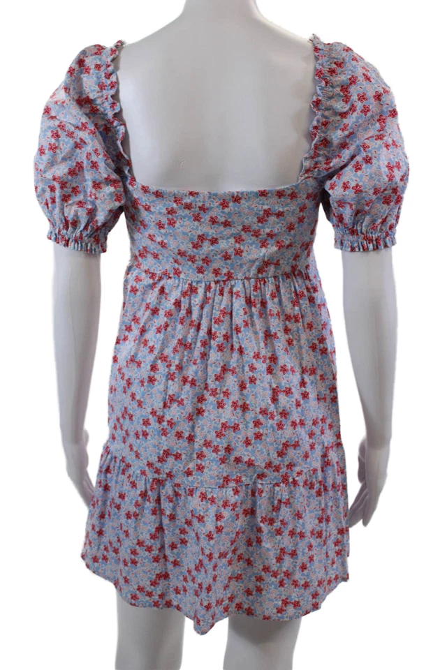 Mini vestido B. Darlin feminino algodão estampa floral gola quadrada azul tamanho 0 - Imagem 3 de 4