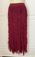 QED London Burgundy Crinkly Net Tulle Maxi Skirt - Size M/L
