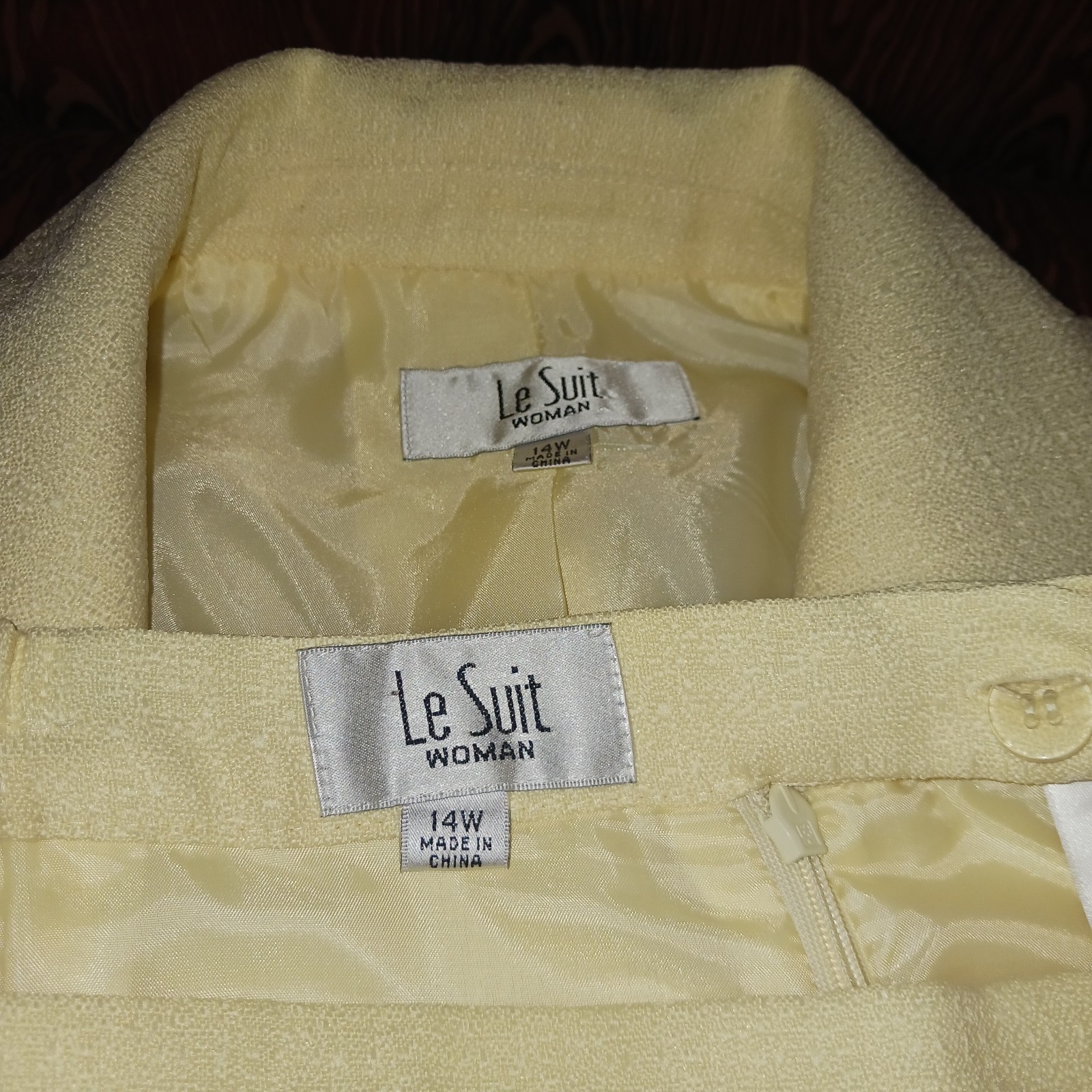 LE SUIT 2 Piece Yellow Long Sleeve Button Up Skirt Suit Women's Sz 14W