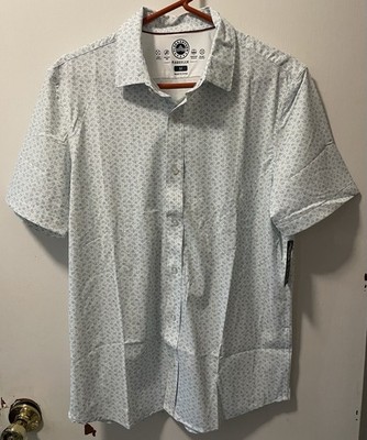 Flag & Anthem Mens White Blue Floral Pattern Short Sleeve Button Up Shirt Medium
