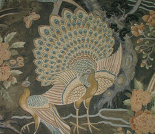 Curtain Upholstery Linen Fabric "Paradise Birds Taupe" Soft Furnishing Cushion