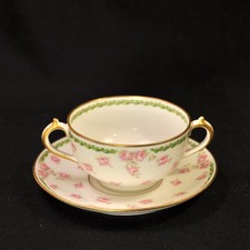 GDA Ch Field Haviland Limoges Cream Soup Bouillon Pink Roses Leaves 1937-41 Gold
