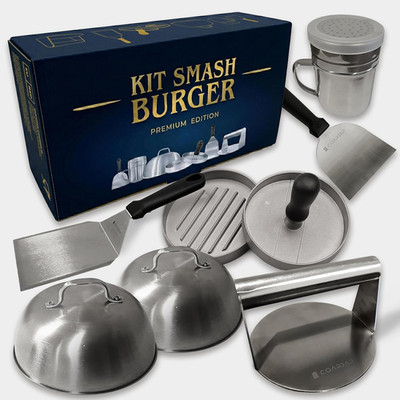 Smash Burger Set Premium 7-Teilig   Burger Smasher, Burgerpresse, Grillspachtel