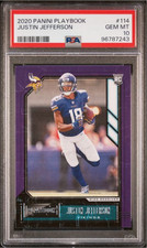 Graded 2020 Panini Playbook Justin Jefferson #114 Rookie RC Card PSA 10 Gem Mint. rookie card picture