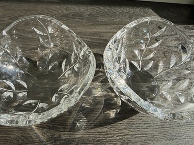 Set of 2 Tiffany & Co Riedel Crystal Floral Vine Leaf Bowls Signed Germany
