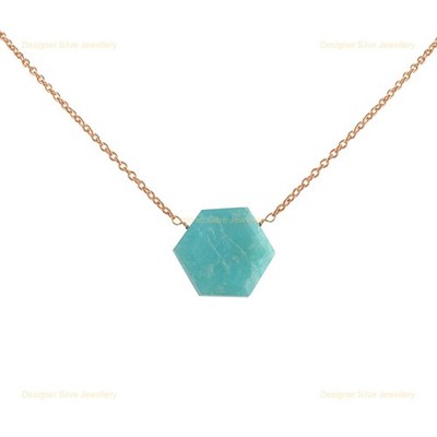 18K Rose Gold Plated Silver Amazonite Gemstone Artisan Beaded Necklace Jewelry