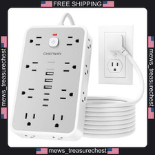 16 Outlet Power Strip with 6 USB Ports, Surge Protection, Flat Plug