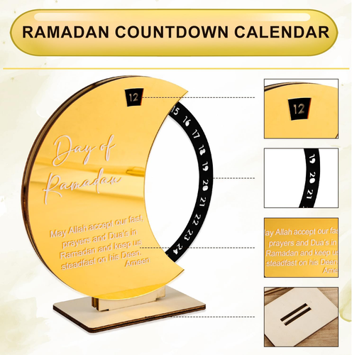 Ramadan Countdown Calendar, Acrylic Wooden Eid Mubarak Advent Countdown Calendar - Picture 4 of 12