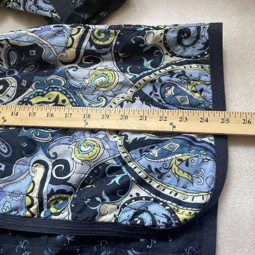 Koret Quilted Jacket Women Extra Large Blue Yellow Paisley Open Front Flip Cuff - Picture 11 of 11