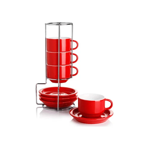 Sweese 4 Ounce Porcelain Stackable Espresso Cups With Saucers