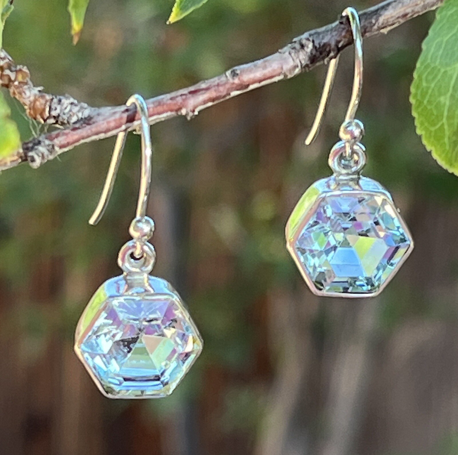 Sterling Silver Hexagonal Blue Topaz Earrings - image 11