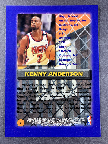 1994-95 Topps Finest - Refraktor #7 Kenny Anderson - Bild 2 von 2
