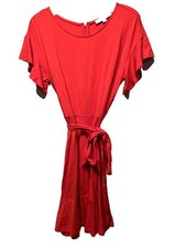 Ann Taylor LOFT Red Knit Belted Dress Size 6 Knee Length Short Sleeve