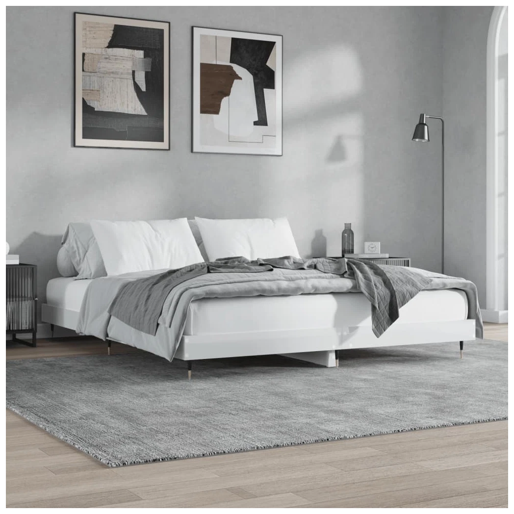 Bed Frame High Gloss White 140x200 cm Engineered Wood