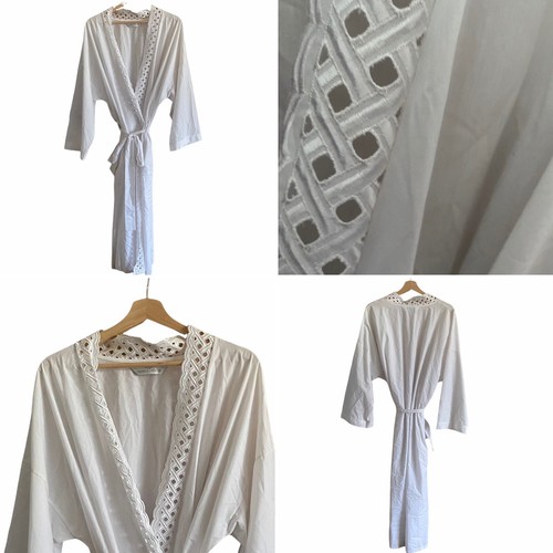 Vintage St Michael Size L White Cotton Broderie Anglaise Dressing Gown Womens - Foto 11 di 12