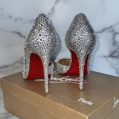 Christian Louboutin Iriza Silver Strass Crystal Heels Size EU 36.5