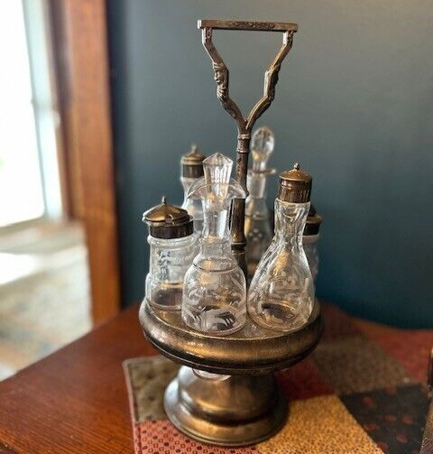 アンティーク雑貨 Antique Condiment Set (6 Pieces) Antique Victorian Cruet 6 Piece Condiment Set Revolving Base