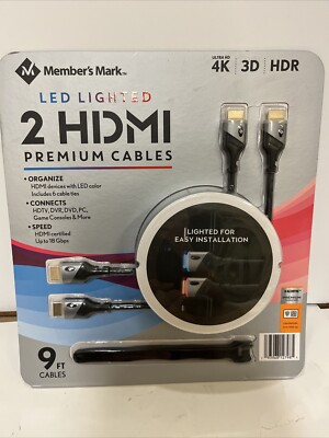 Member's Mark 9FT LED Lighted HDMI Premium Cables, 2 Pack