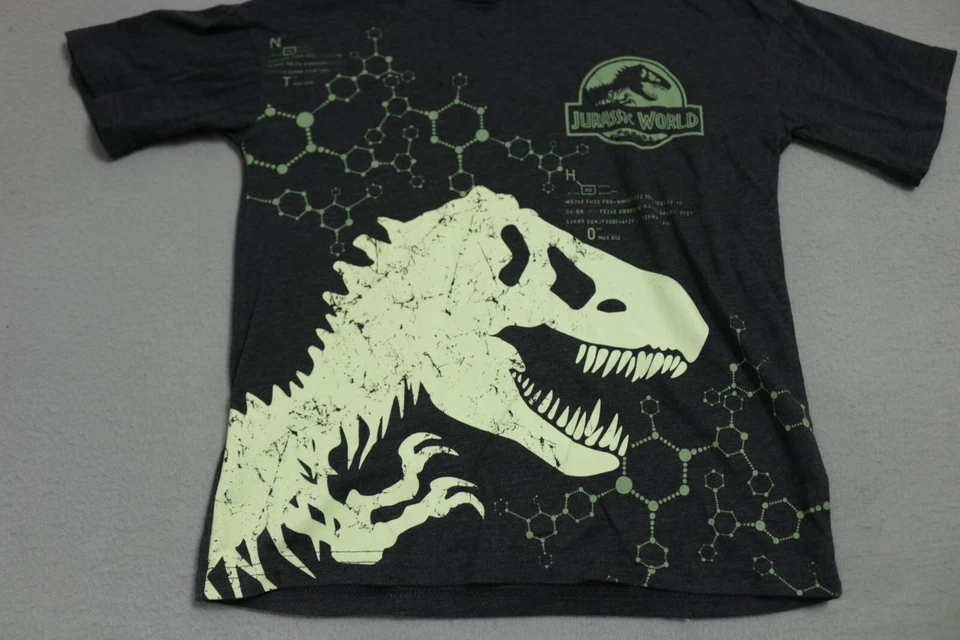 Jurassic World Hooded Shirt Boys Kids Small Gray Glow In Dark Dinosaur - Image 4 of 4