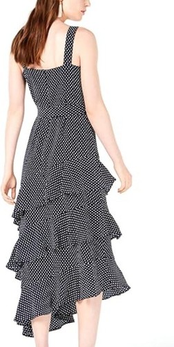 bar III Women's Ruffled A-line Midi Dress Polka Dots Zipper Backless Grey Size 4 - Picture 2 of 3
