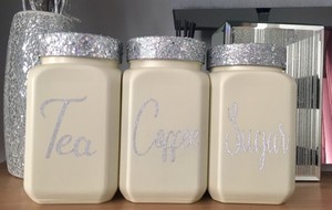 sparkly tea coffee and sugar set