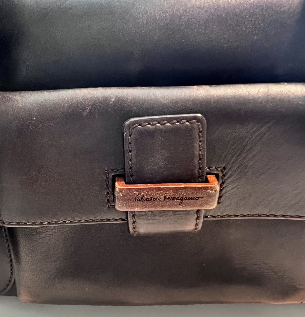Salvatore Ferragamo, Dark Brown, Leather, Messenger Style