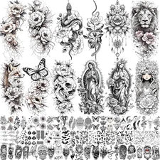 75 Sheets Black Realistic 3D Rose Flowers Temporary Tattoos for Women Girls Adul