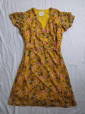 Harper Heritage Wrap Dress Yellow Floral Womens Size Small 